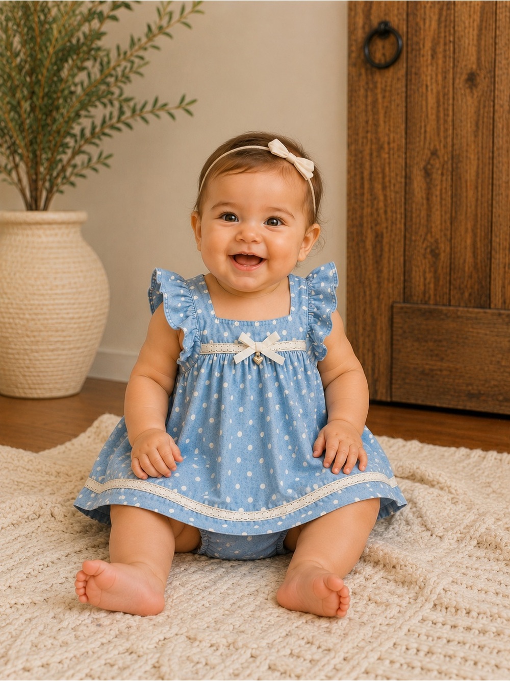Baby Girl Blue Polka Dot Dress & Bloomers Set (3–6 Months)